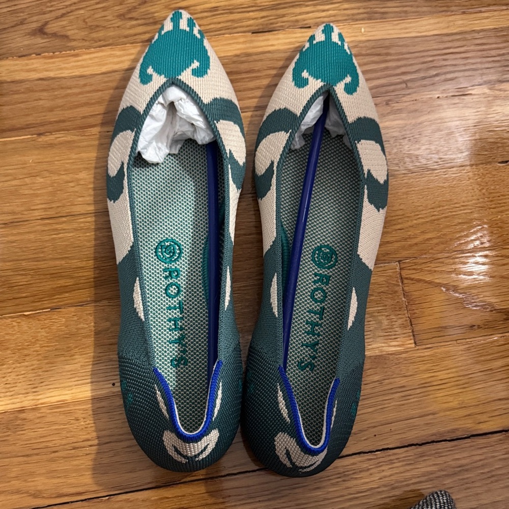 Rothy’s The Point Moroccan Green Teal and Cream Knit Ballet Flats Womens 10 NWT - Picture 4 of 5